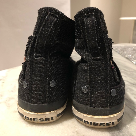 DIESEL High-Top Black Jean Sneakers With Sequins - Picture 2 of 14
